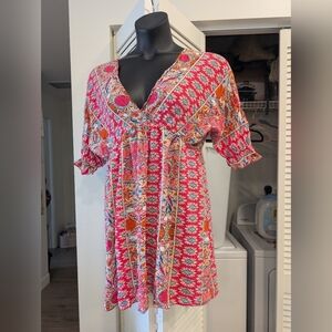 Bohemian Pink Patterned Women's Top/Mini Dress Size Large